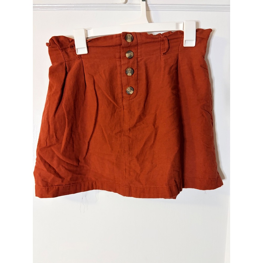 American Eagle Rust Orange Cotton Linen Paperbag Waist Mini Skirt Womens Medium